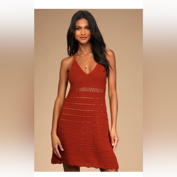 Lulus Dresses & Skirts - Mojave Muse Rust Orange Crochet Sleeveless Mini Dress lulus